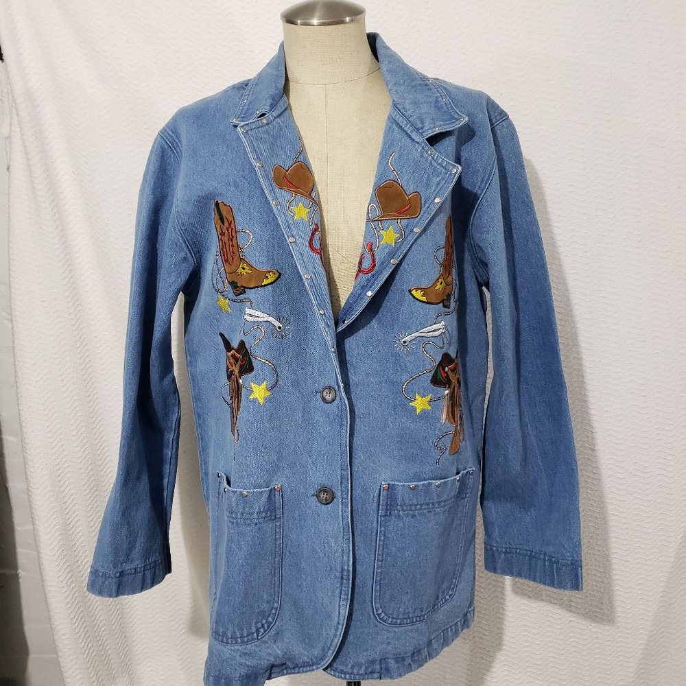 The Blue Denim  Jacket Buttons Cowboy pattern